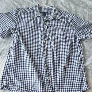 GAP Men's Navy and White Checkered Button Down Shirt